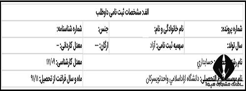 مشخصات ثبت نامی داوطلب در کارنامه کارشناسی ارشد